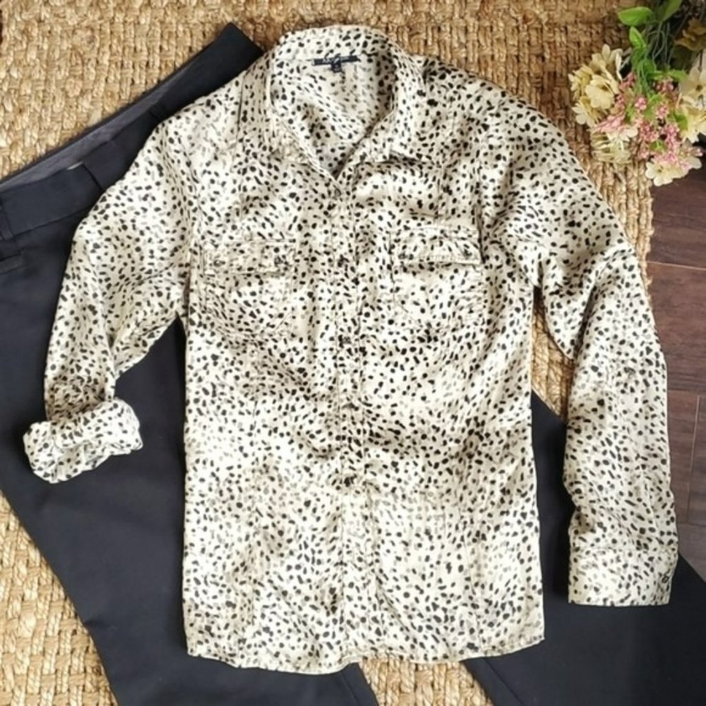 Anne Klein Women's Blouse Size 12 Beige Black Grey Long Sleeves Office Party